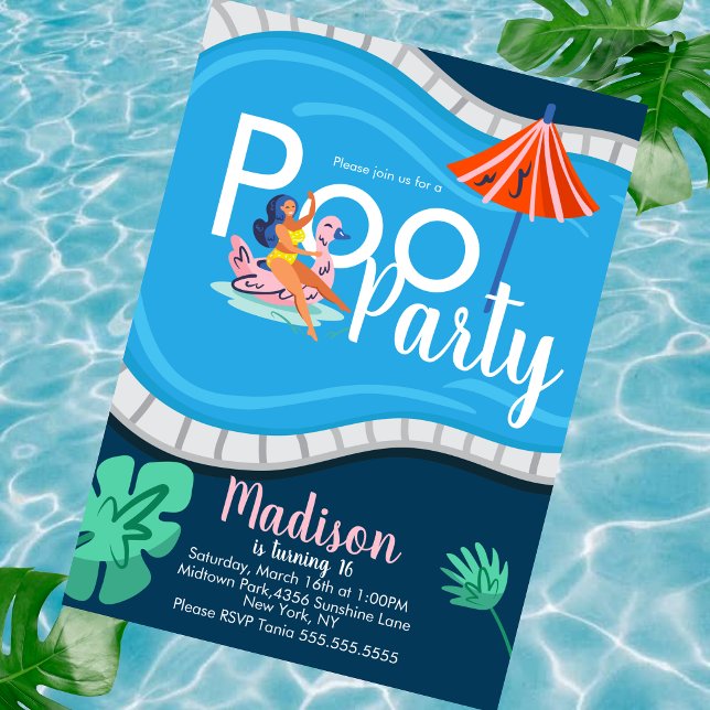 Modern Pool Party Födelsedagsinbjudan Tonåring Vux Inbjudningar (Skapare uppladdad)