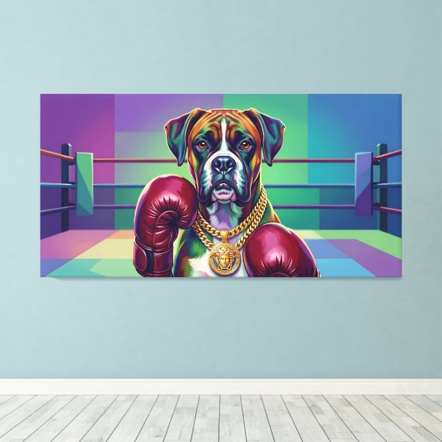 Modern Pop Art Boxer Dog Boxing Athlete Canvastryck (Insitu (trägolv))
