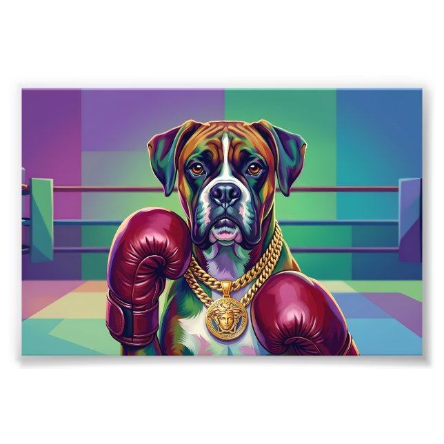 Modern Pop Art Boxer Dog Boxing Athlete Fototryck (Framsidan)