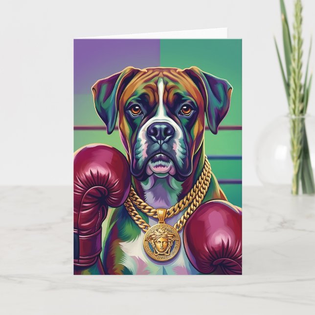 Modern Pop Art Boxer Dog Boxing Athlete Tack Kort (Framsida)