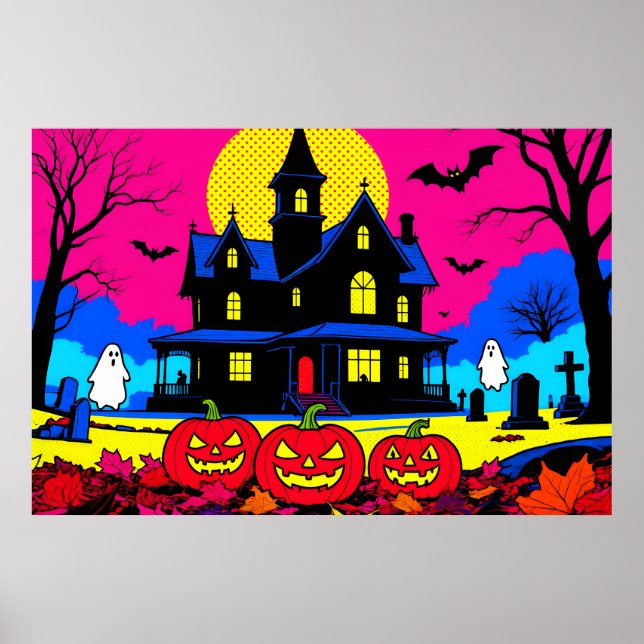 Modern Pop Art Halloween-kyrkogård Poster (Framsidan)