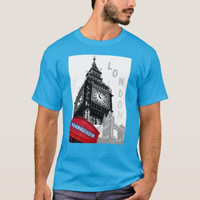 Modern Pop Art Red Telefon Box London Big Ben T Shirt (Framsida)