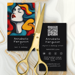 Modern Pop Art Retro Färgglad Hår Makeup QR-kod Visitkort