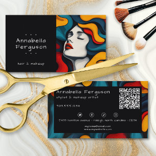 Modern Pop Art Retro Färgglad Hår Makeup QR-kod Visitkort