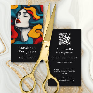 Modern Pop Art Retro Färgglad Hår Makeup QR-kod Visitkort