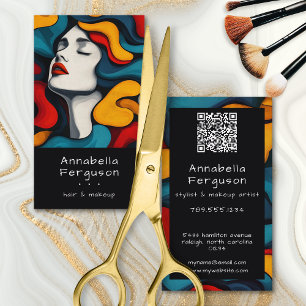 Modern Pop Art Retro Färgglad Hår Makeup QR-kod Visitkort