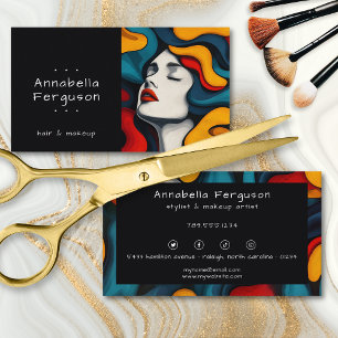 Modern Pop Art Retro Färgglad Hår Makeup Visitkort
