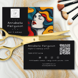 Modern Pop Art Retro Färgglatt Hår Makeup Logo QR Visitkort