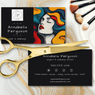 Modern Pop Art Retro Färgglatt Hår Makeup Logotyp Visitkort