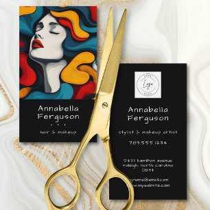 Modern Pop Art Retro Färgglatt Hår Makeup Logotyp Visitkort