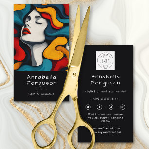 Modern Pop Art Retro Färgglatt Hår Makeup Logotyp Visitkort