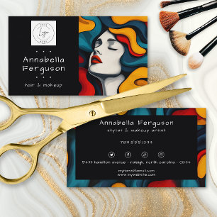 Modern Pop Art Retro Färgglatt Hår Makeup Logotyp Visitkort