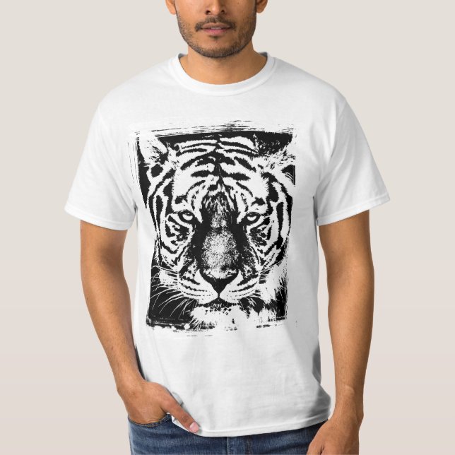 Modern Pop Art Tiger Ansikte Manar Value White T Shirt (Framsida)