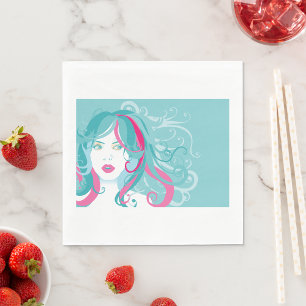 Modern pop Art Woman Teal och Rosa Swirl Hair Pappersservett