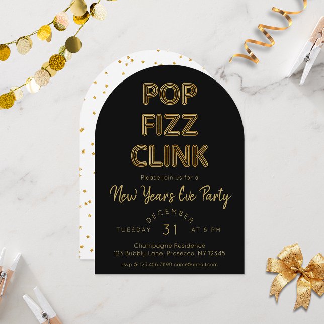 Modern Pop Fizz Clink Nyårsafton Party Inbjudningar (Skapare uppladdad)