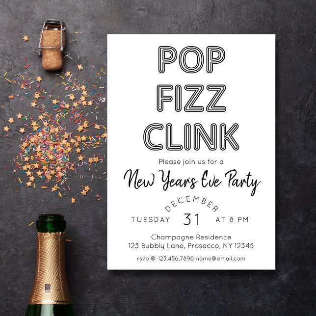 Modern Pop Fizz Clink Nyårsafton Party Inbjudningar (Skapare uppladdad)