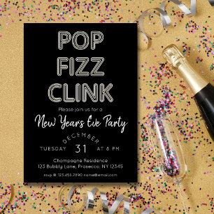 Modern Pop Fizz Clink Nyårsafton Party Inbjudningar