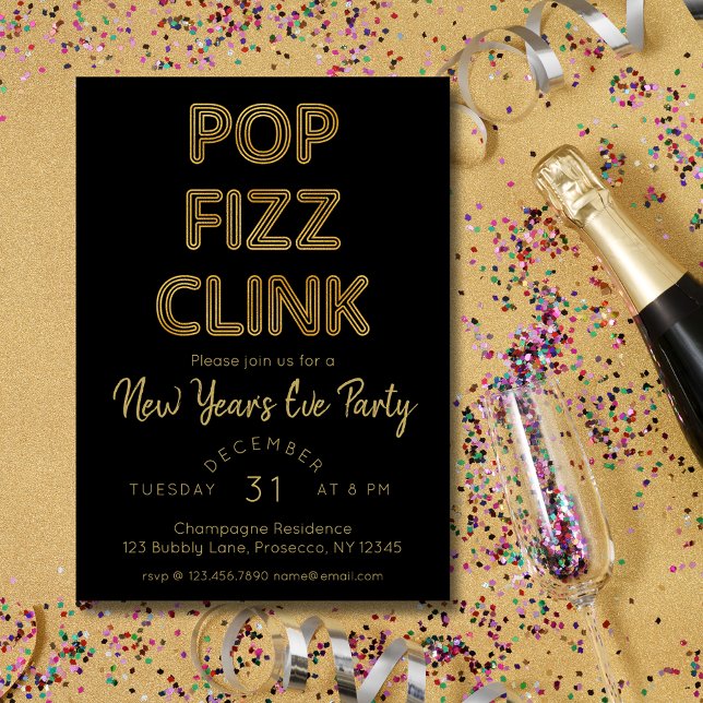 Modern Pop Fizz Clink Nyårsafton Party Inbjudningar (Skapare uppladdad)
