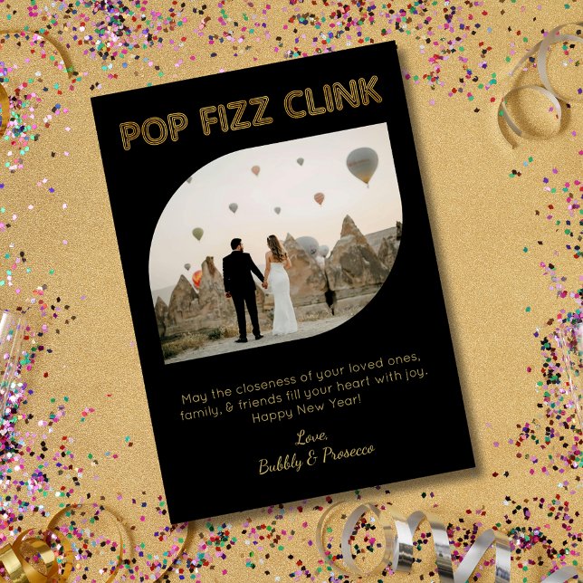Modern Pop Fizz Clink Typography Gott nytt år Julkort (Skapare uppladdad)