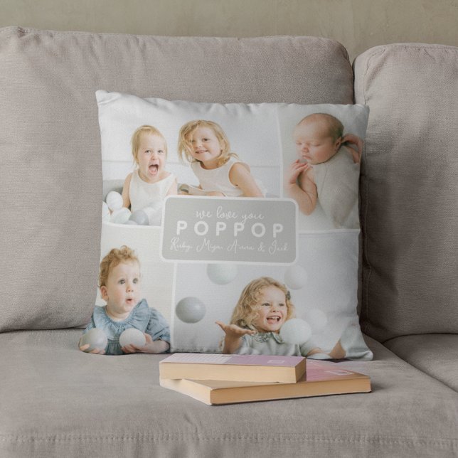 Modern Poppop 4 Foto Grå Kudde (Skapare uppladdad)