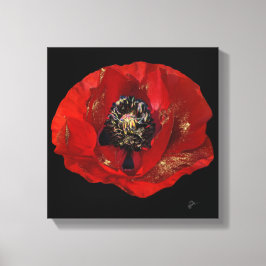 Modern Poppy Glitter Blommigt Elegant Red and Blac Canvastryck