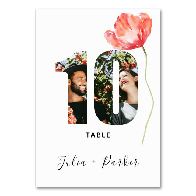 Modern Poppy Red Bröllop Bordsnummer 10 (Framsidan)