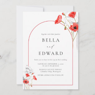 Modern Poppy Red Flowers Arch Photo Bröllop Inbjudningar
