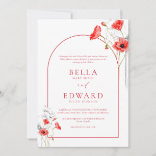 Modern poppy Red Watercolor Flowers Forme Bröllop Inbjudningar