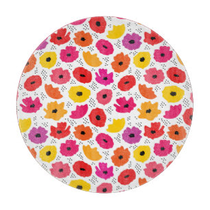 Modern Poppy Rosa Red Orange Blommigt Dots Mönster