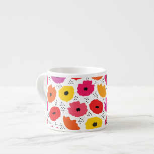 Modern Poppy Rosa Red Orange Blommigt Dots Mönster Espressomugg
