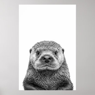Modern Porträtt Av Havsutter Svart Vitt Poster