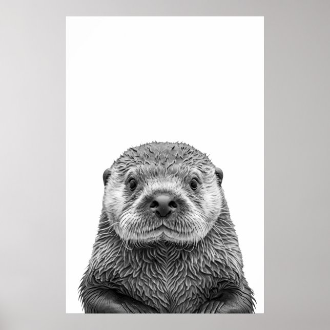 Modern Porträtt Av Havsutter Svart Vitt Poster (Framsidan)