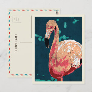 Modern porträtt i en rosa flamingo-illustration vykort