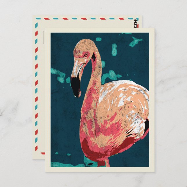 Modern porträtt i en rosa flamingo-illustration vykort (Fram/baksida)