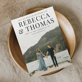 Modern porträttfoto bröllop spara datum magnetisk inbjudningskort