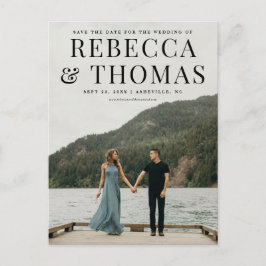 Modern porträttfoto bröllop spara datum meddelande vykort