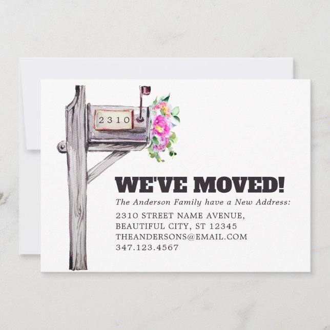 Modern postlåda Blommigt Vattenfärg Ny Flytta i he Meddelande (Framsida)