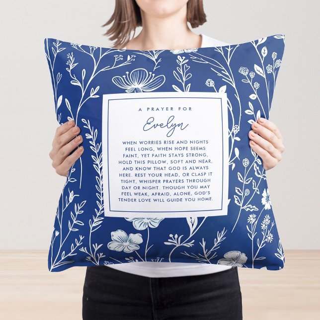 Modern Prayer Keepsaké Gift Scripture Blue Blommig Kudde (Personalize with a name to create a thoughtful keepsake that offers encouragement.)