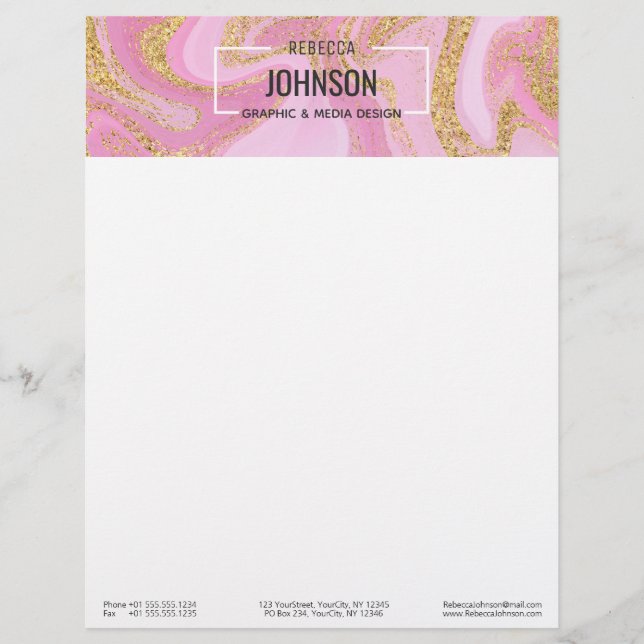 Modern Precious Rosa Guld Marble Namn - Letterhead Brevhuvud (Framsida)
