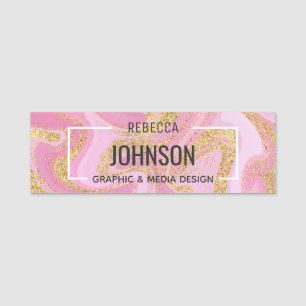 Modern Precious Rosa Guld Marble Namn Namnbricka
