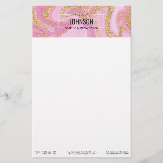 Modern Precious Rosa Guld Marble Namn - Stationery Brevpapper (Framsida)