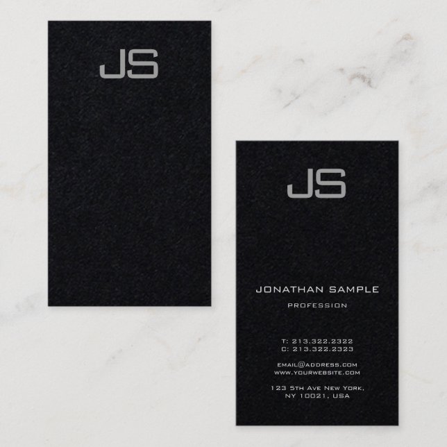 Modern Premium Black-mall för trendig Monogram Visitkort (Fram/baksida)