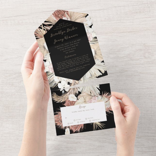 Modern Premium Black på Pampas Boho Desert Bröllop (Tearaway)