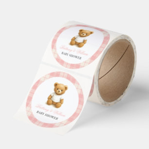 Modern Preppy Björn Rosa Rutig Babyfirande Runt Klistermärke