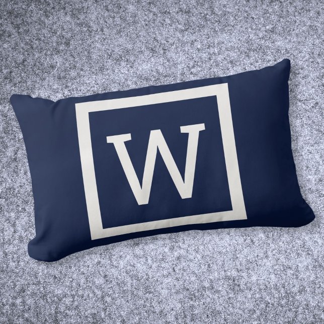 Modern Preppy Grafisk Monogram Marinblå Lumbarkudde (Modern Preppy Graphic Monogram Navy Blue Lumbar Pillow)