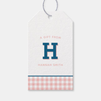 Modern Preppy Monogram och Gingham Gift-Märkre Presentetikett