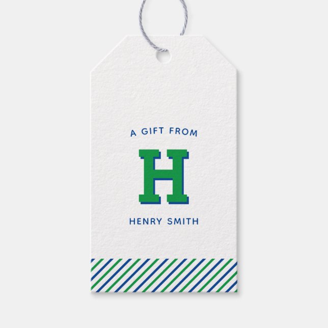 Modern Preppy Monogram och Rand Gift-Märkre Presentetikett (Framsidan)