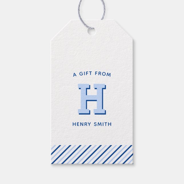 Modern Preppy Monogram och Rand Gift-Märkre Presentetikett (Framsidan)