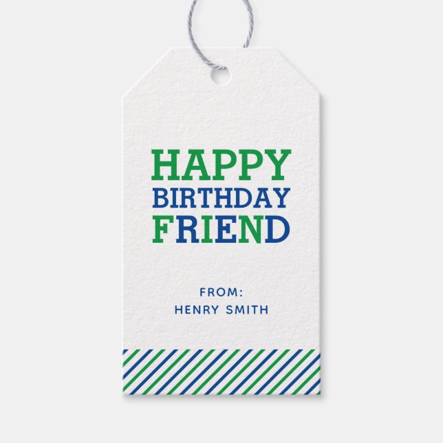 Modern Preppy Monogram och Rand Grattis på födelse Presentetikett (Framsidan)