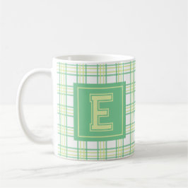 Modern Preppy Plaid Green Lime Varsity Monogram Kaffemugg